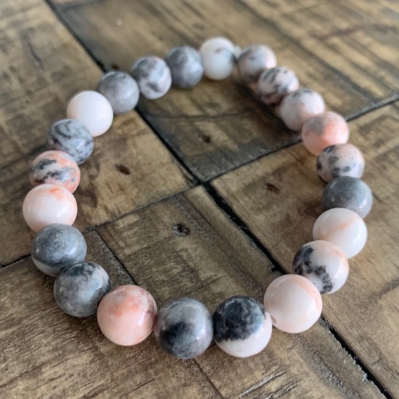 8mm Pink & Gray Jasper Chakra Stretch Brac… - Picture 4 of 8